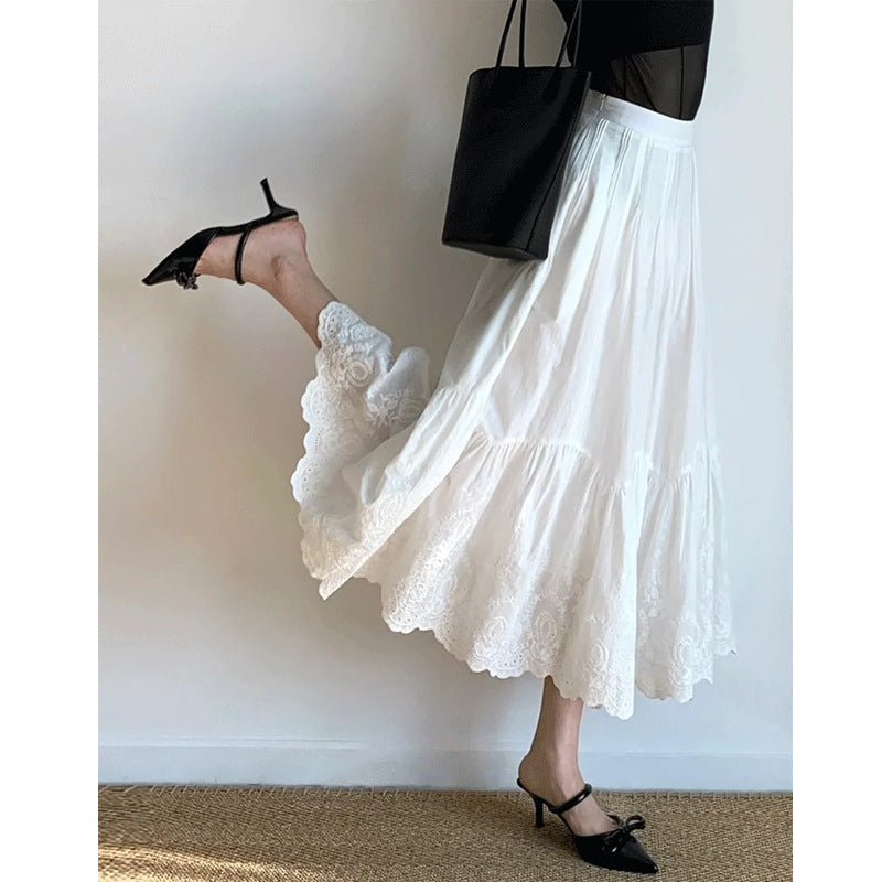 French-style Embroidered White Skirt