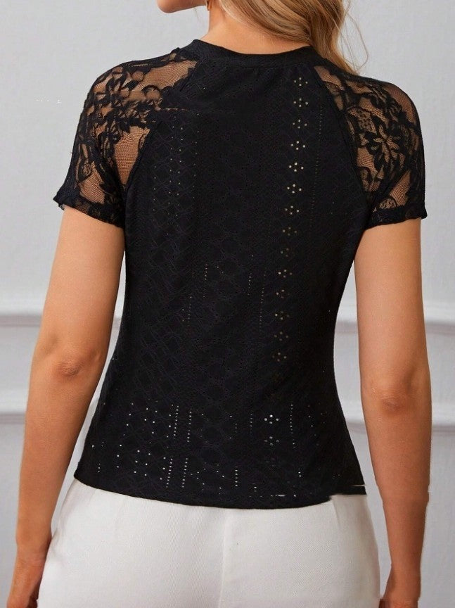 French-Style Lace Raglan Sleeve T-shirt